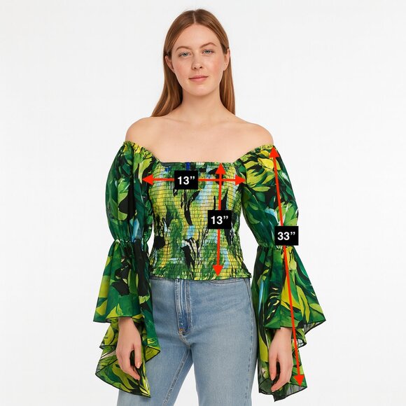 Live 4 Truth Off Shoulder Long Sleeve Green Floral Rave Festival Top Size Small - Picture 2 of 10